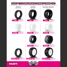HUDY 856101 Carpet Offroad 2WD/4WD Tire Pre-glued 1:10 - Rear 101 (2)