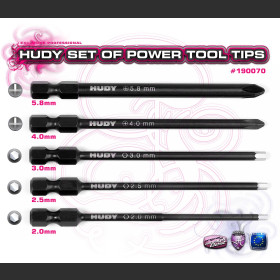 HUDY 190070 SET OF POWER TOOL TIPS 2.0, 2.5, 3.00MM + 4.0, 5.8 PHILLIPS