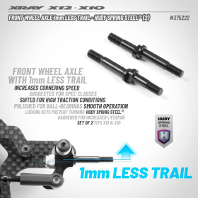 XRAY 375222 FRONT WHEEL AXLE 1MM LESS TRAIL - HUDY SPRING STEEL™ (2)