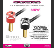 HUDY 293211  ALU BULLET PLUG BLACK & RED WITH 5MM GOLDEN BULLETS - SET
