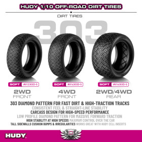 HUDY 812303D-S  1/10 OFF-ROAD TIRE 2WD FRONT DIRT - 303 - SOFT (2)