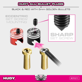 HUDY 293211  ALU BULLET PLUG BLACK & RED WITH 5MM GOLDEN BULLETS - SET