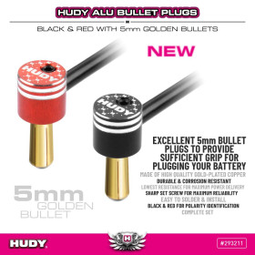 HUDY 293211  ALU BULLET PLUG BLACK & RED WITH 5MM GOLDEN BULLETS - SET