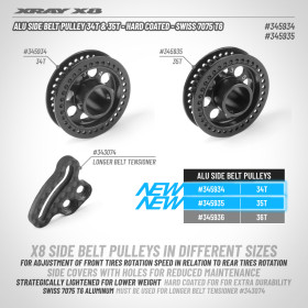 XRAY 345934 X8 Alu Side Belt Pulley 34T - Hard Coated - Swiss 7075 T6